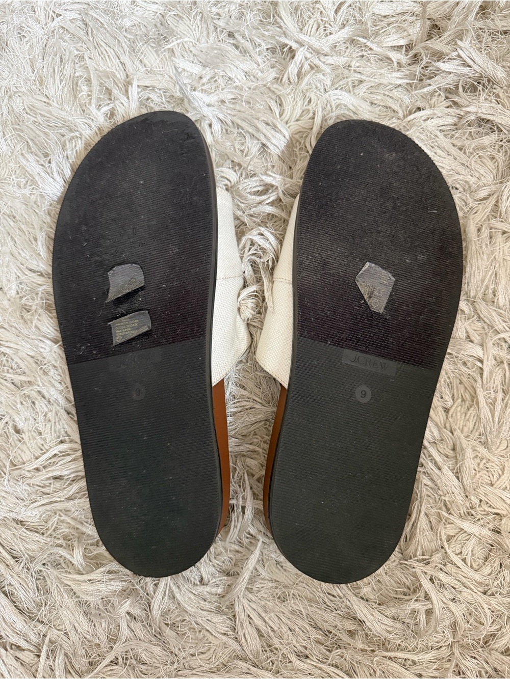 J. Crew Colbie Double Strap Buckle Sandals in Canvas & Leather Ivory/Brown Sz 9 - Picture 8 of 9